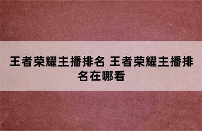 王者荣耀主播排名 王者荣耀主播排名在哪看